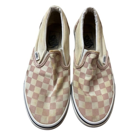 Vans Classic Slip‎ On Shoes Women's Size 7 Pink Check Checkerboard Grunge - Picture 1 of 8